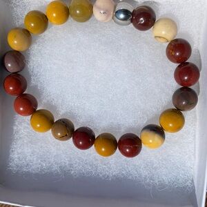 Natural Stone Multicolor Mookite 10 mm Stainless Steel Beaded Bracelet sz 8